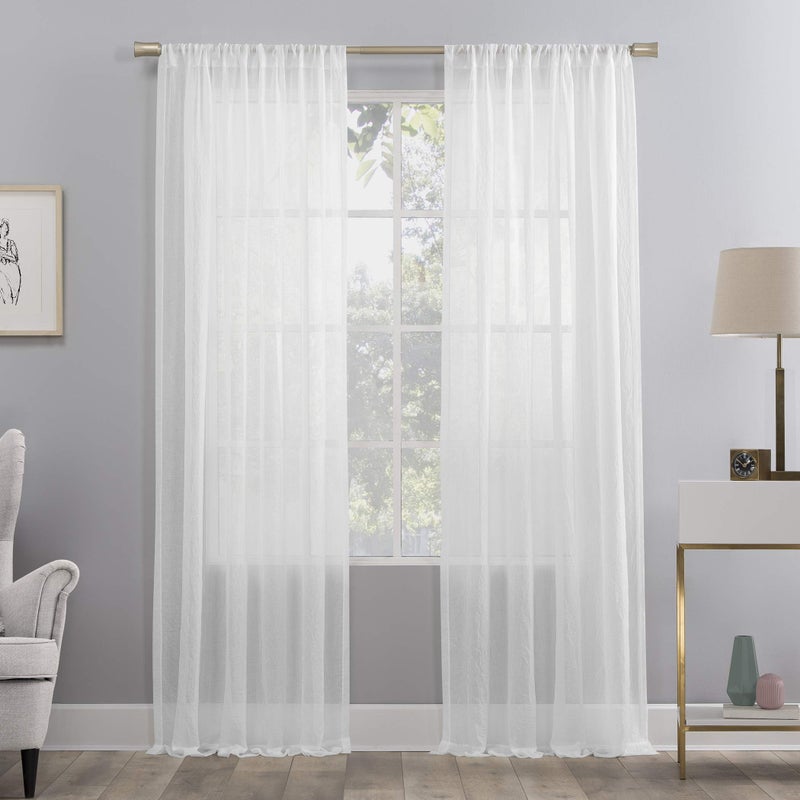 No. 918 Genevieve 2-pack 2-pack Linen Weave Sheer Semi-Sheer Grommet Curtain Panel Pair, 50" x 96", White - Image 1